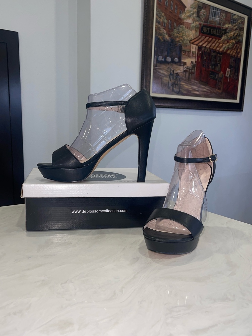 New!! ✨”De Blossom Collection” Black Faux Leather High Heels- Size 10